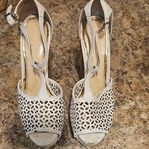 Jessica Simpson White Laser-Cut Peep-Toe Ankle Strap Heels